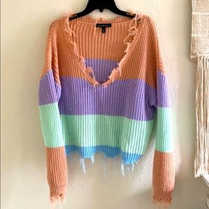 Distressed drop shoulder Sweater